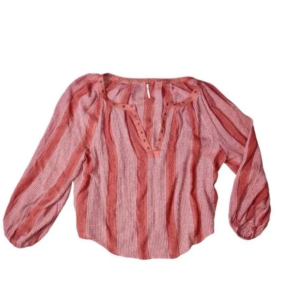 Free People Against All Odds Grommet Long Sleeve Balloon Sleeve Blouse L - Picture 2 of 5